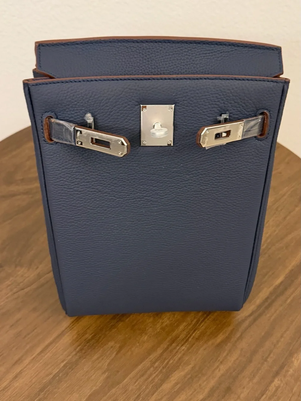 Luxury Navy Leather Men’s Bag with Silver Hardware